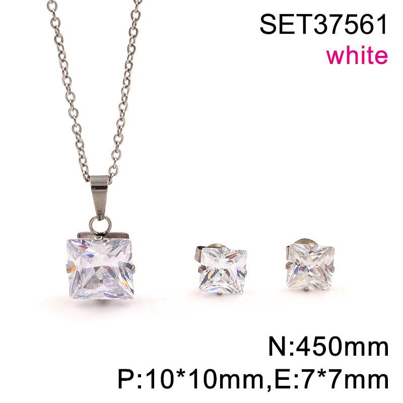 Gold-Plated Zircon Square Cross Necklace & Earrings Set in Stainless Steel