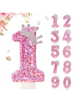 Velas Numerais para Bolo Vela de Aniversário Cor Rosa Vela Criativa Coroa de Princesa Menina Decoração de Festa Feliz Aniversário