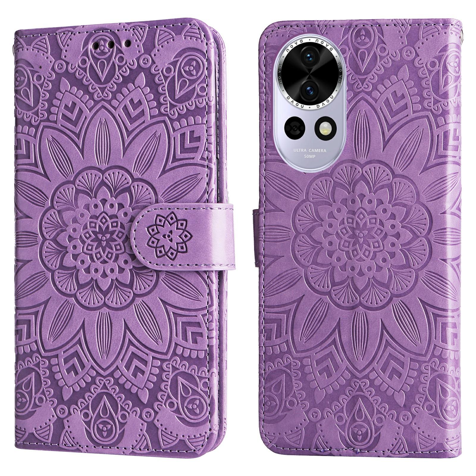 

For Huawei nova 13 5G/nova 12 5G Case Sunflower Imprint Leather Wallet Phone Cover Purple