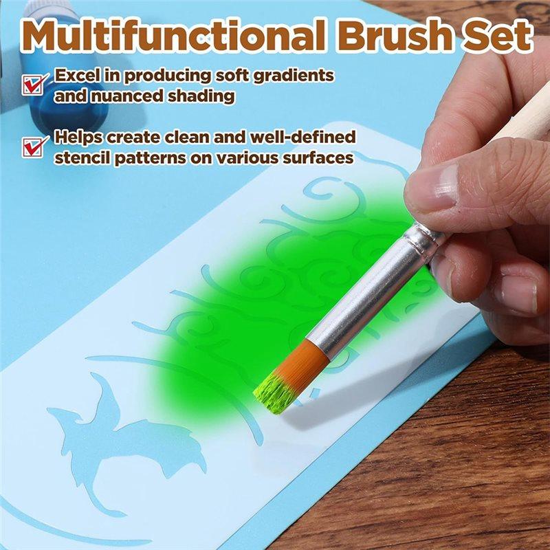 ABMH-For Acrylic, Oil Watercolor, DIY Crafts Compatible 6Pcs Natural Bristle Stencil Brush Set In 3 Sizes