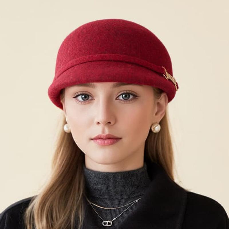 Vlněný baret Dámský podzimní a zimní retro cylindr klobouk módní kupolovitý vlněný jezdecký klobouk