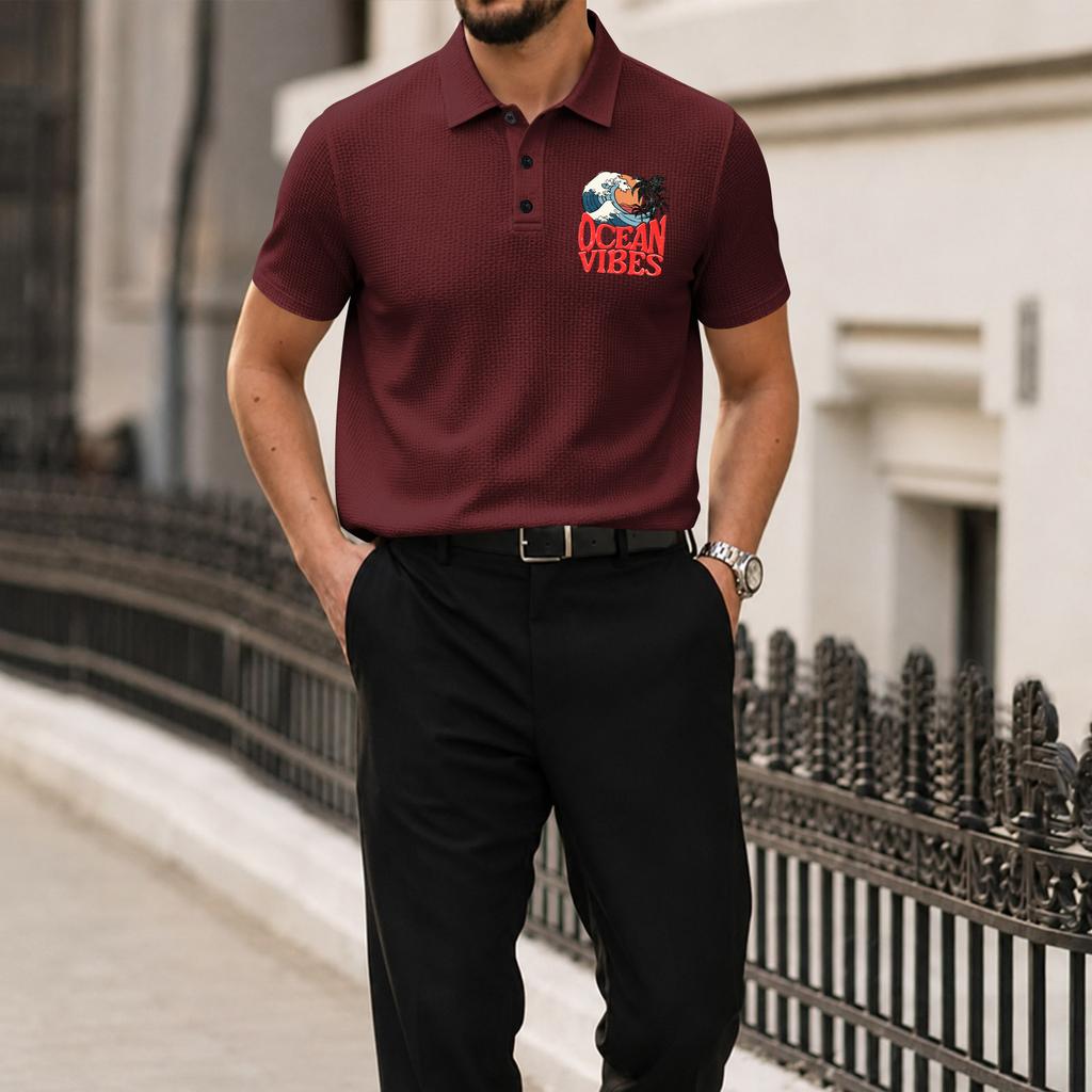 Men's Summer Short Sleeve Polo Shirt Casual Ice Silk Fabric Breathable Soft Lightweight Printed Design Regular Fit