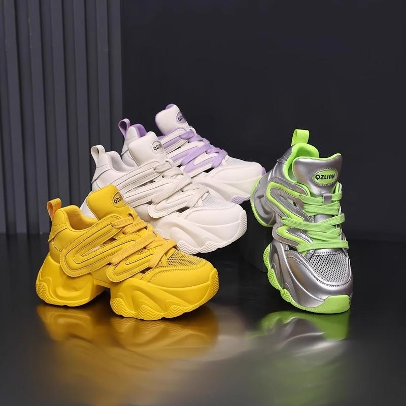 Women's Yellow Platform Sneakers Chunky Women Thick Sole Sports Shoes Breathable Casual Shoes Mesh Walking Shoes Ladies Sneakers