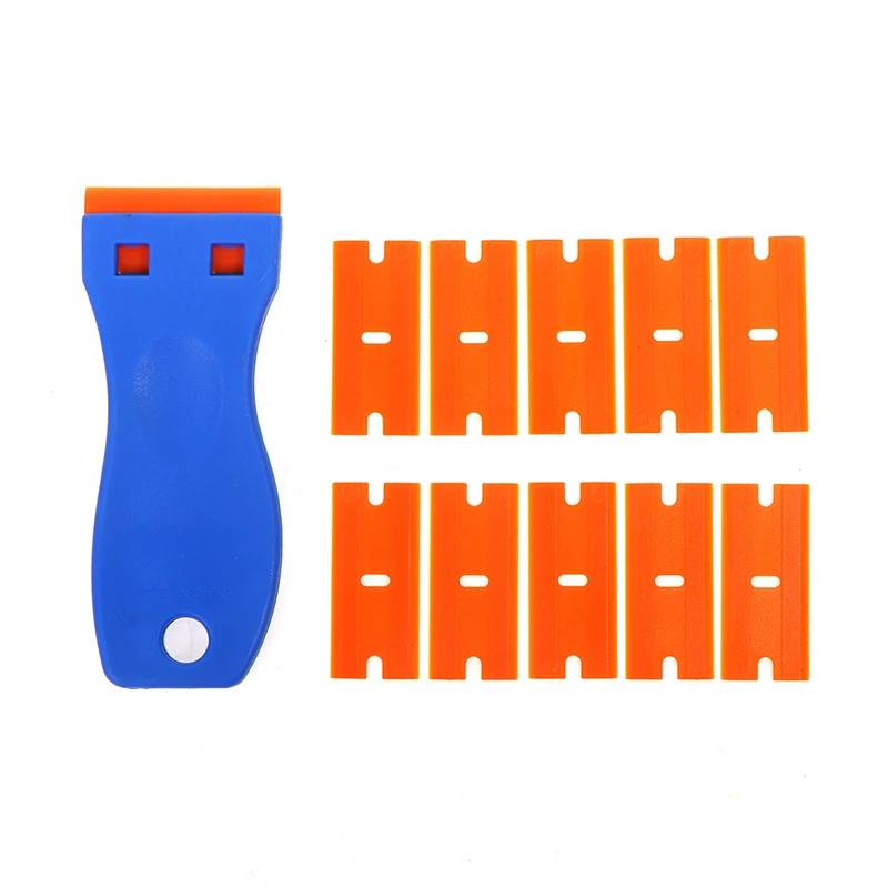 1.5 Plastic Razor Scraper with 10Pcs Double-Edged Plastic Knives for Removing Car Labels Stickers Glue Stickers on Glass Windows