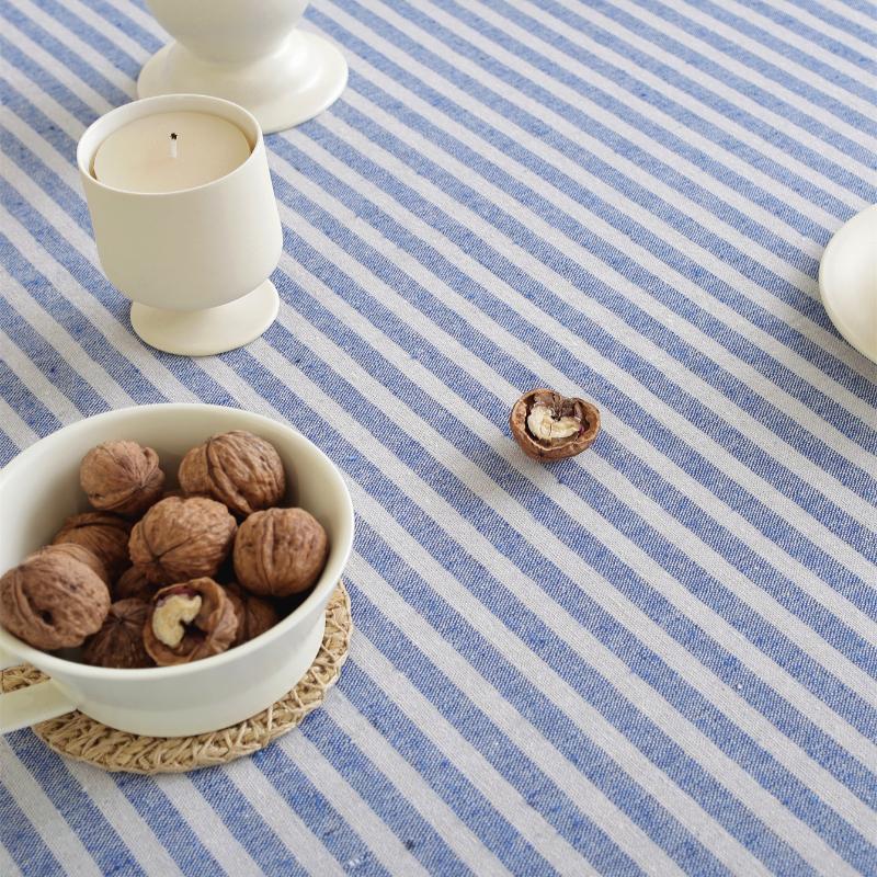 Minimalist Striped Tablecloth Cotton Linen Rectangular Dining Table Mat Household Coffee Desk Dustproof Decorative Cover Cloth