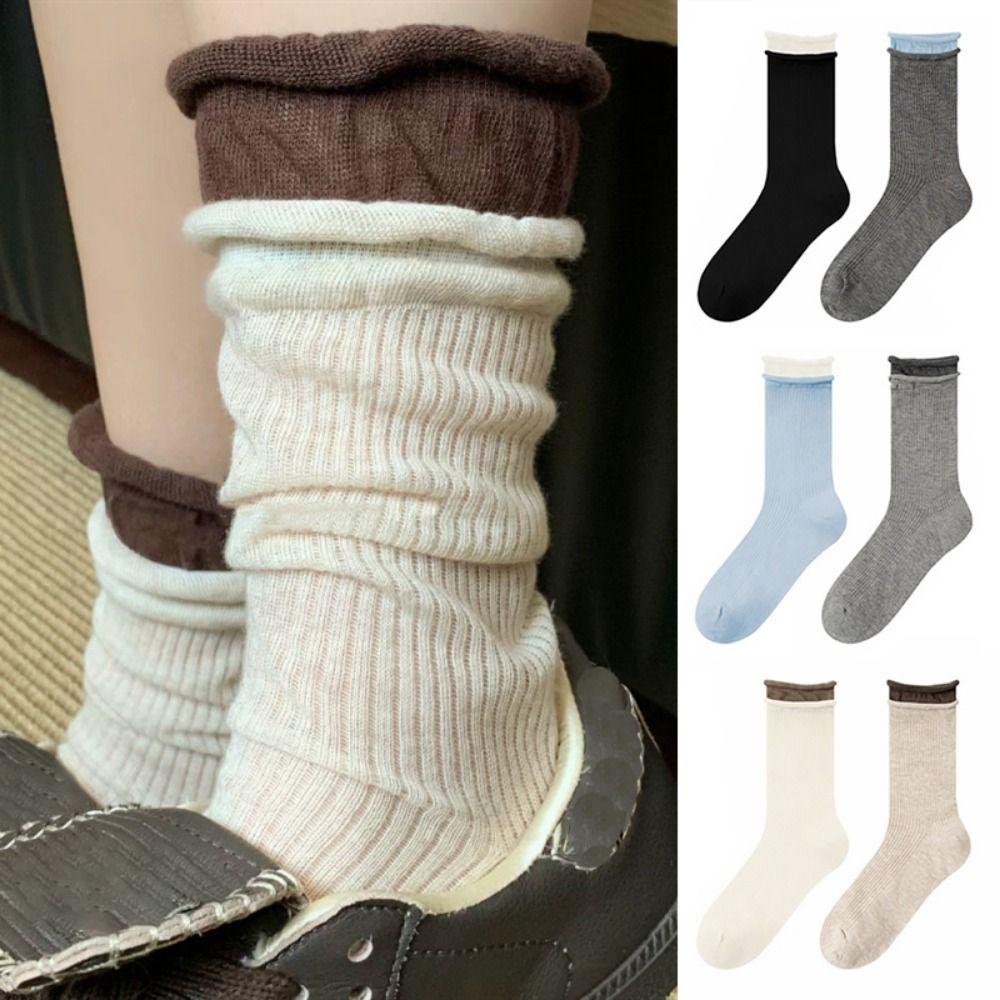 Breathable Long Pile Stocking Cotton Double Ribbed Socks Fashion Mid-tube Socks