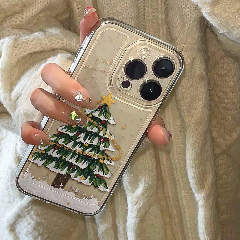 Crystal Clear Drop-Proof Christmas Tree iPhone Case for 13/14/15Pro/16ProMax/17 Models