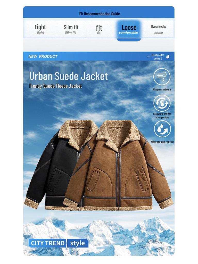 Men's Suede Plush Lined Autumn Stand-Up Collar Jacket
