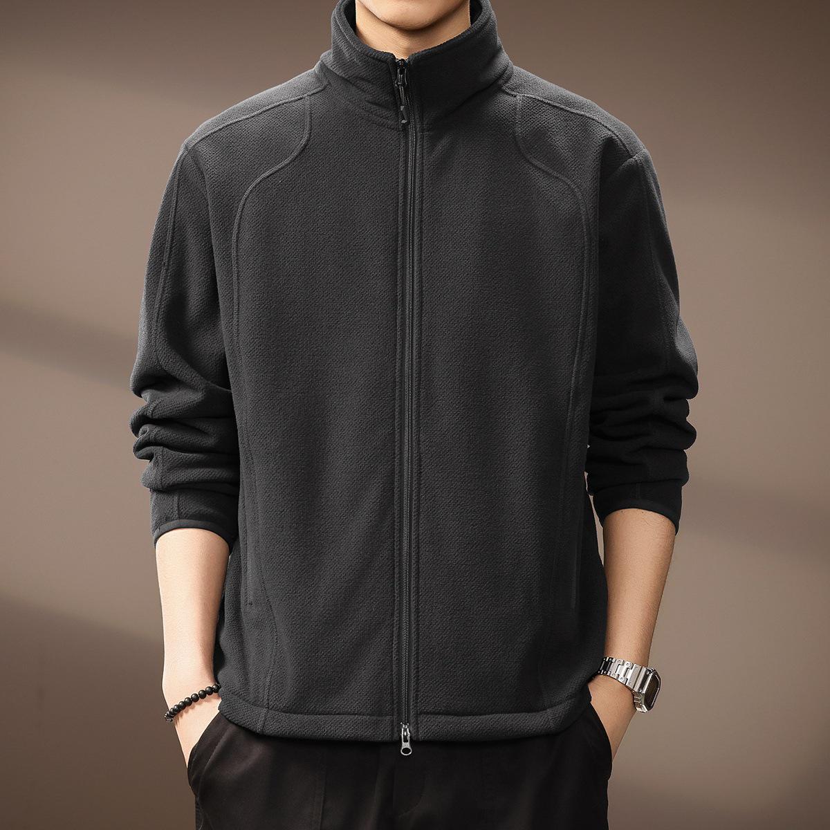 Men s Autumn Heavyweight Fleece Hoodie Cardigan - Retro Patchwork Solid Color, Loose Fit Outerwear L for 60-70kg