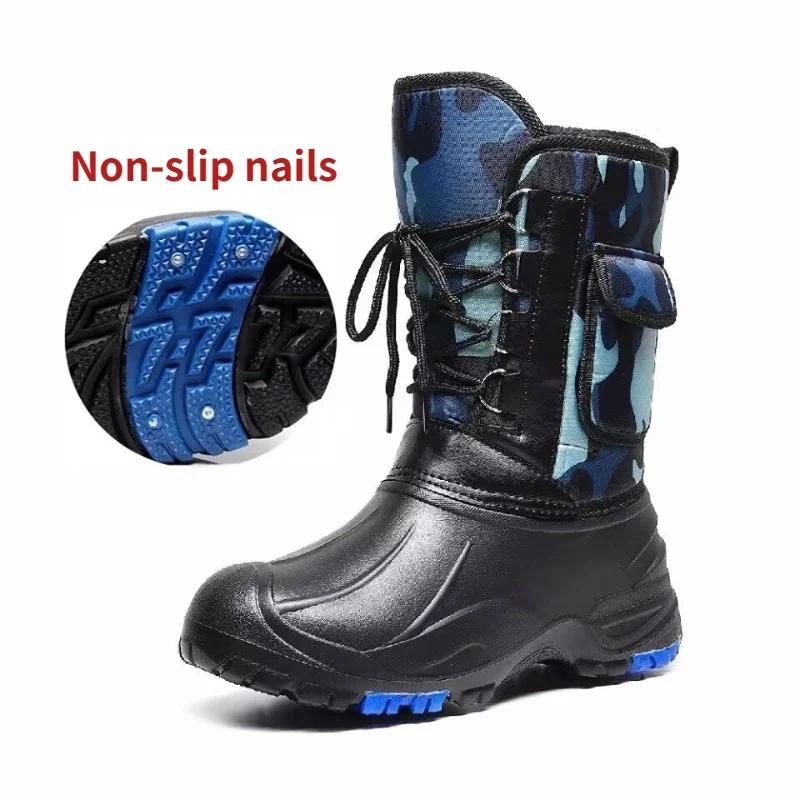 fashion Men Non-slip Nails Rain Boots Mountaineering Men Boots Cotton Rain Shoes Waterproof Fishing Shoes for Men Spring Farm Work Boots
