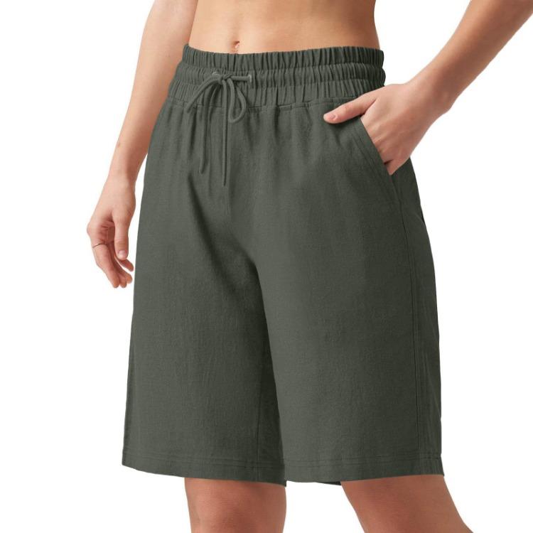 Fashion Womens High Waisted Bermuda Shorts Casual Wide Leg Drawstring With Pockets
