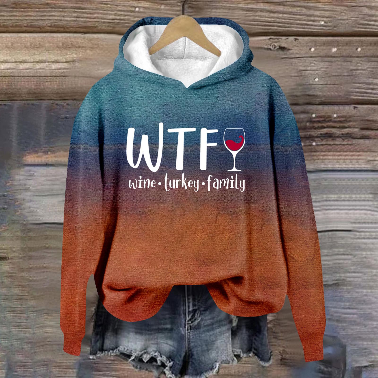 

Женская повседневная мода винная индейка семейный принт на День благодарения длинный рукав O-образный вырез пуловер толстовки XXL шафрановый