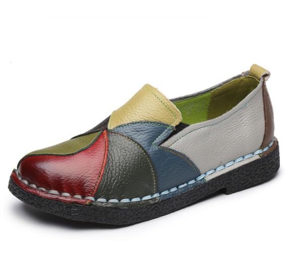 Mixed Color Women Loafers Retro Women Flat Shoe Soft Ladies Slip-ons Patchwork Women Moccasins Large Size
