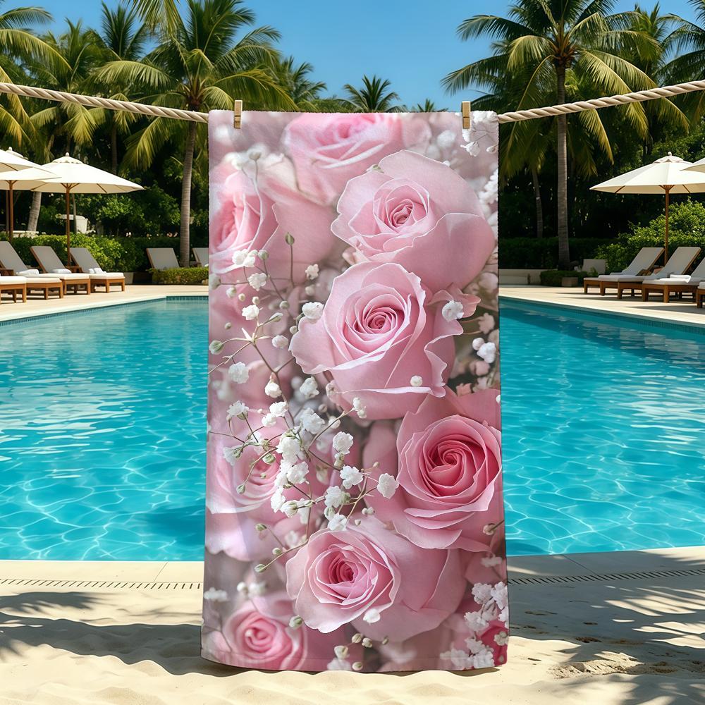 Modisches Handtuch mit Rosenmuster für Camping im Freien Strandhandtuch Super saugfähig Schnell trocknend Sommerhandtuch
