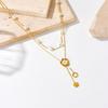 Gold Plated Double Layer Pearl Necklace with Mother of Pearl Clover Pendant, Dainty Adjustable Chain for Women, Elegant Daily Jewelry