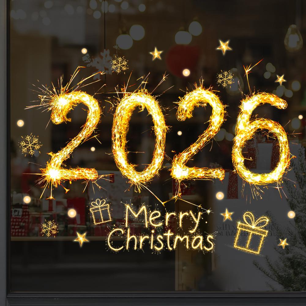 Christmas Decoration, 2026, Fireworks Effect, Window Stickers, Shop Glass Decoration, Electrostatic Stickers, Party Decoration Stickers