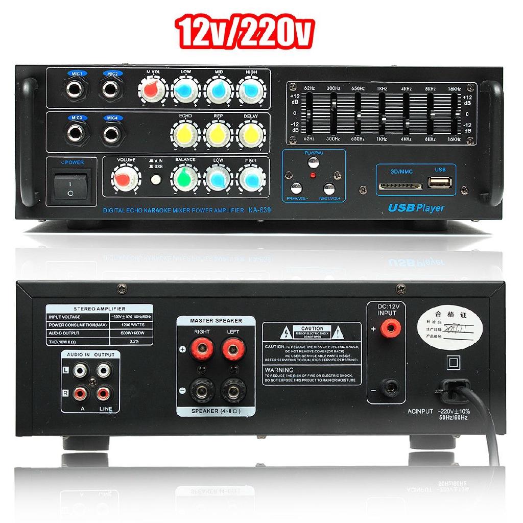 1200 Watt Professional Audio Home Stereo Amplifier Home Theater Amplifiers Audio Black 12/220 Volt