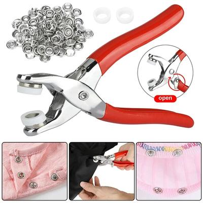 400ks Hrotové kroužky 9,5mm Spony Knoflíky Kovové barvy Kleště Snap Button Claw DIY Sada Ruční přítlačné kleště Nýtovací přezka Šicí nástroj