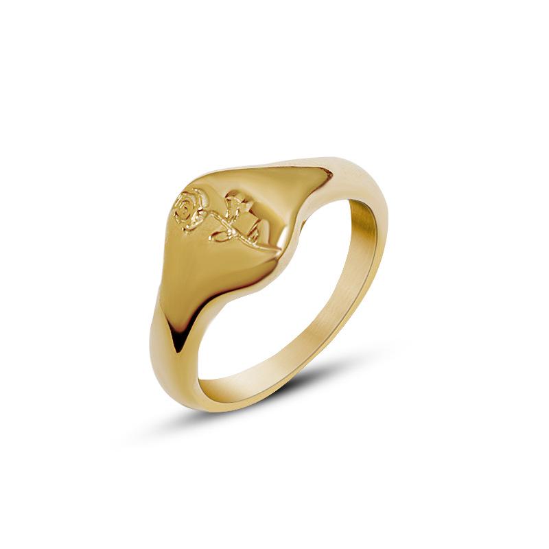 European & American Fashionable Retro Rose Texture Ring, Women's 18K Gold-Plated Titanium Steel Index Finger Jewelry.