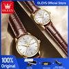 OLEVS 6898 Couple Watches Original Fashion Simple Waterproof Luminous Quartz Watch Leather Strap Date Wristwatch Couple Gifts