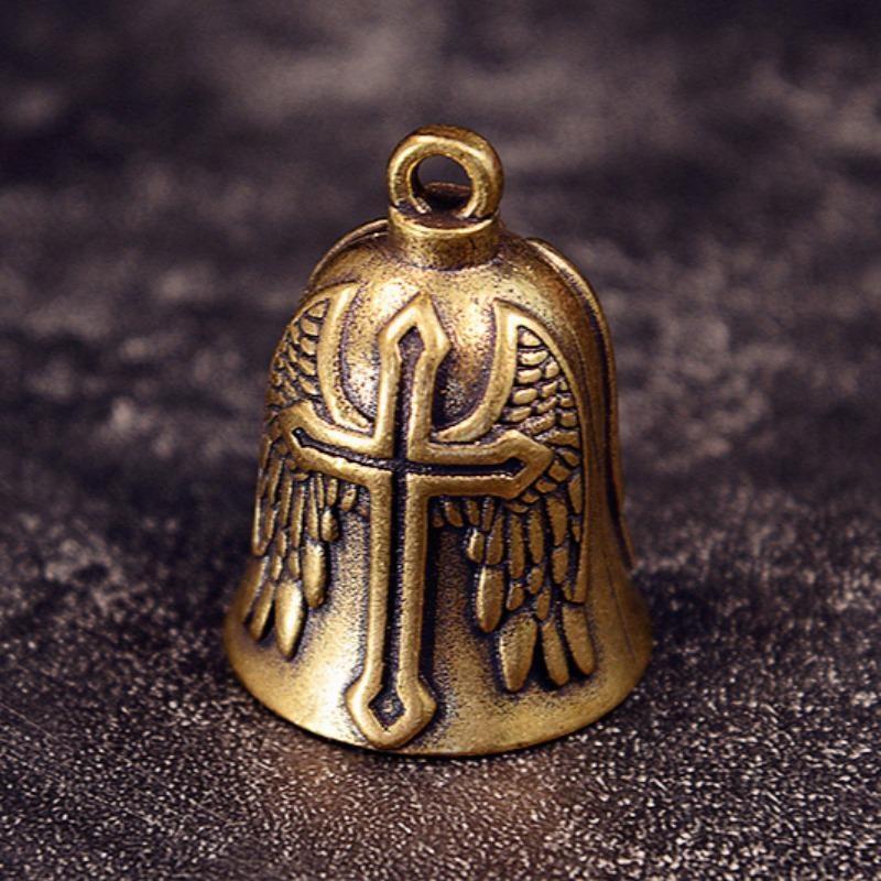 1 Stück Vintage Kreuz Flügel Engel Schutzglocke Motorrad Halskette Messing Anhänger Rider Schmuck Glücksbringer Geschenk