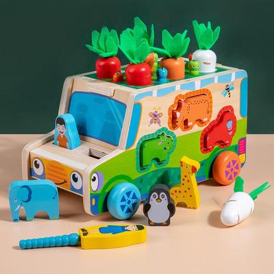 Kids' Educational Farm Orchard Toy Car with Building Blocks and Pull Carrot Puzzle