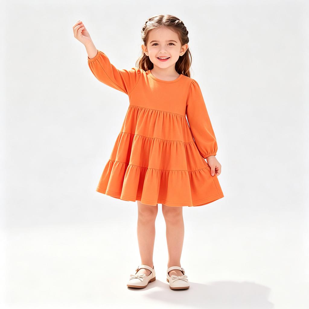 Girls Fashion Hooded Sweatshirt Dress Color Casual Dress for Spring and Fall