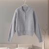 Autumn Round Neck Cardigan Sweater, Feminine Commuter Style Zipper Jacket, Loose and Versatile Top