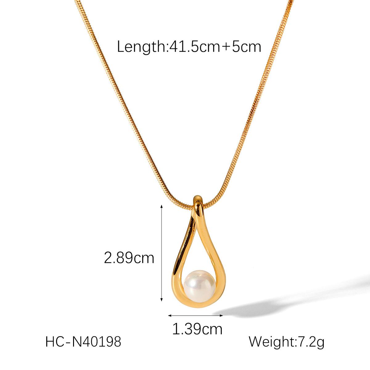 Hollow Teardrop Pearl Pendant Necklace Elegant Titanium Steel Choker