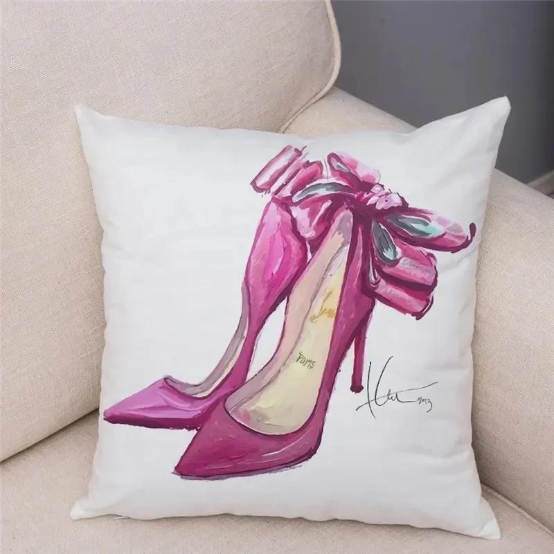 Women'S High Heel Shoes Throw Pillow Cover With Short Plush Print For Living Room Sofa Decoration Cushion Cover Pillow Covers