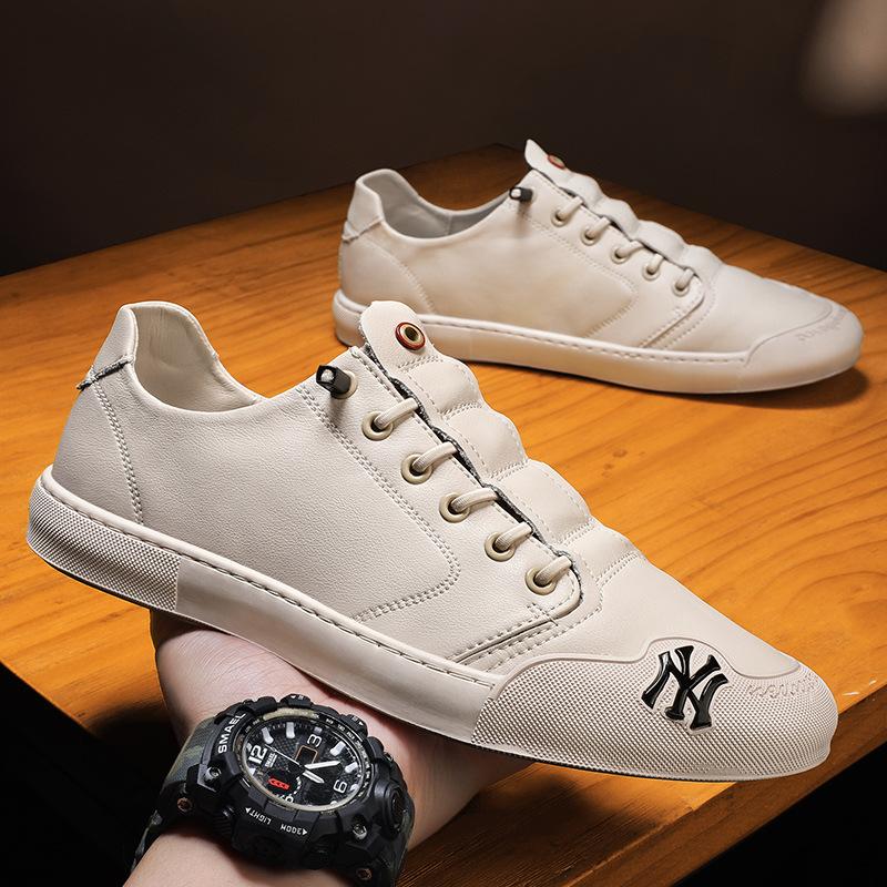 

Маленькие белые туфли весна и лето повседневные кеды мужская обувь кожа тренд однотонные кеды четыре сезона ленивая обувь 44