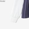 ZANZEA Women Splice Long Sleeve Blouse and Long Skirts Stripe Print Two Piece Sets