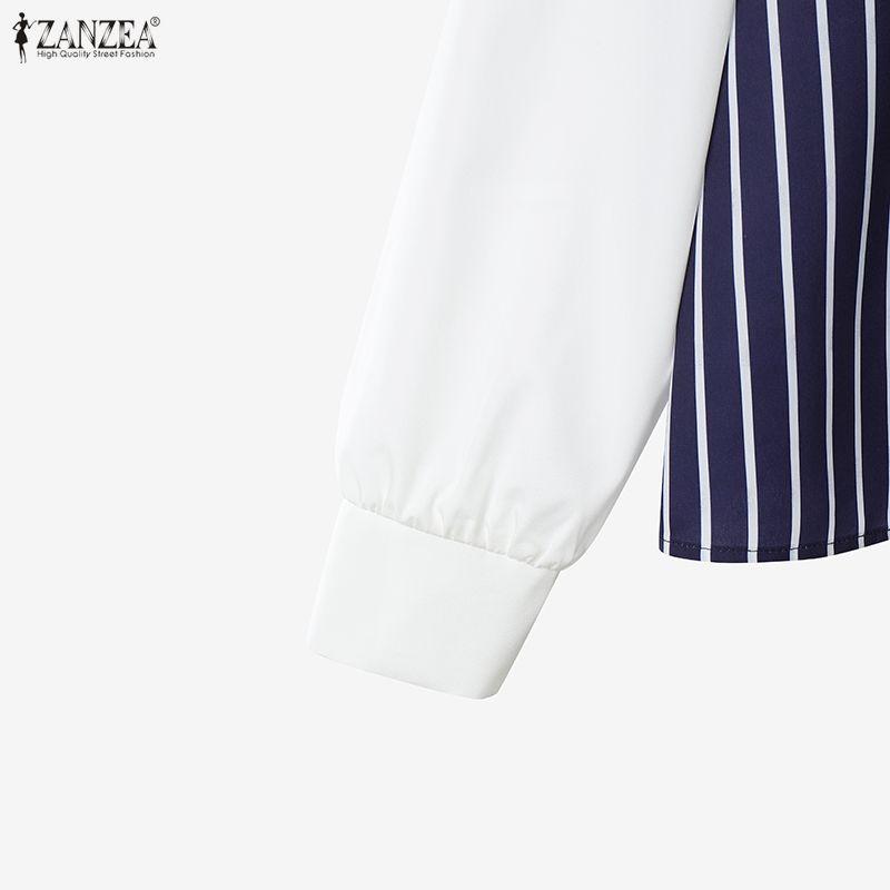 ZANZEA Women Splice Long Sleeve Blouse and Long Skirts Stripe Print Two Piece Sets
