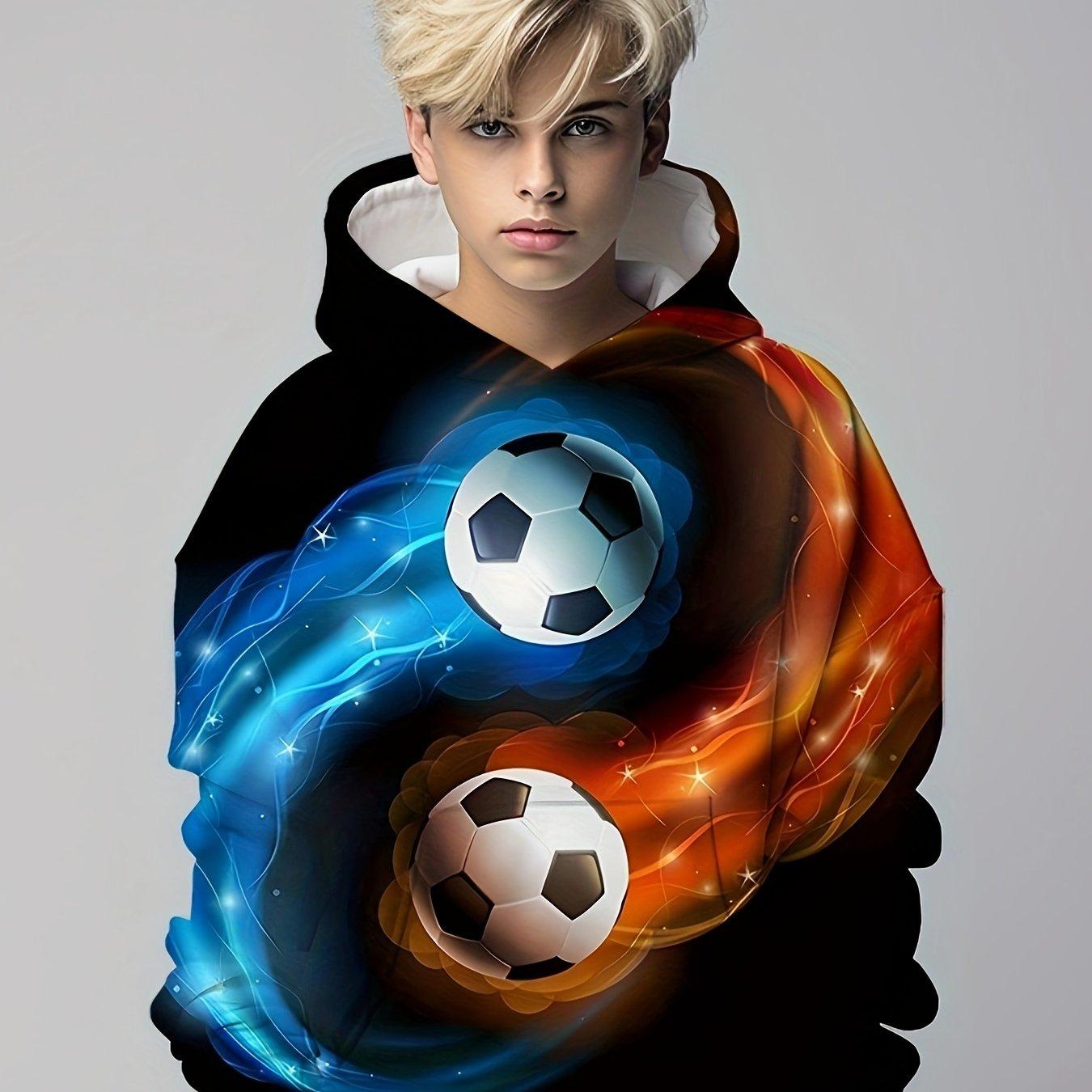 

Детская одежда Толстовки с капюшоном Одежда для отдыха для детей Повседневная детская одежда с принтом в виде футбола для мальчиков Осень-зима Модная детская одежда 160CM