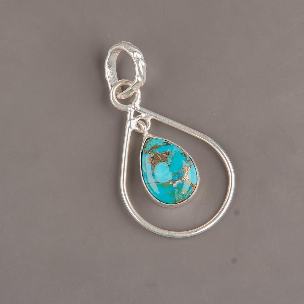 Blue Copper Turquois Gemstone 925 Sterling Silver Jewelry Handmade Pendant 1.60" PP-3-31
