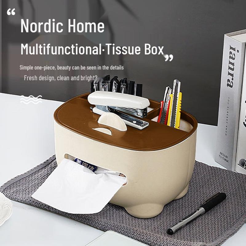 EACHY Multi-functional Desktop Tissue Box with Remote Storage