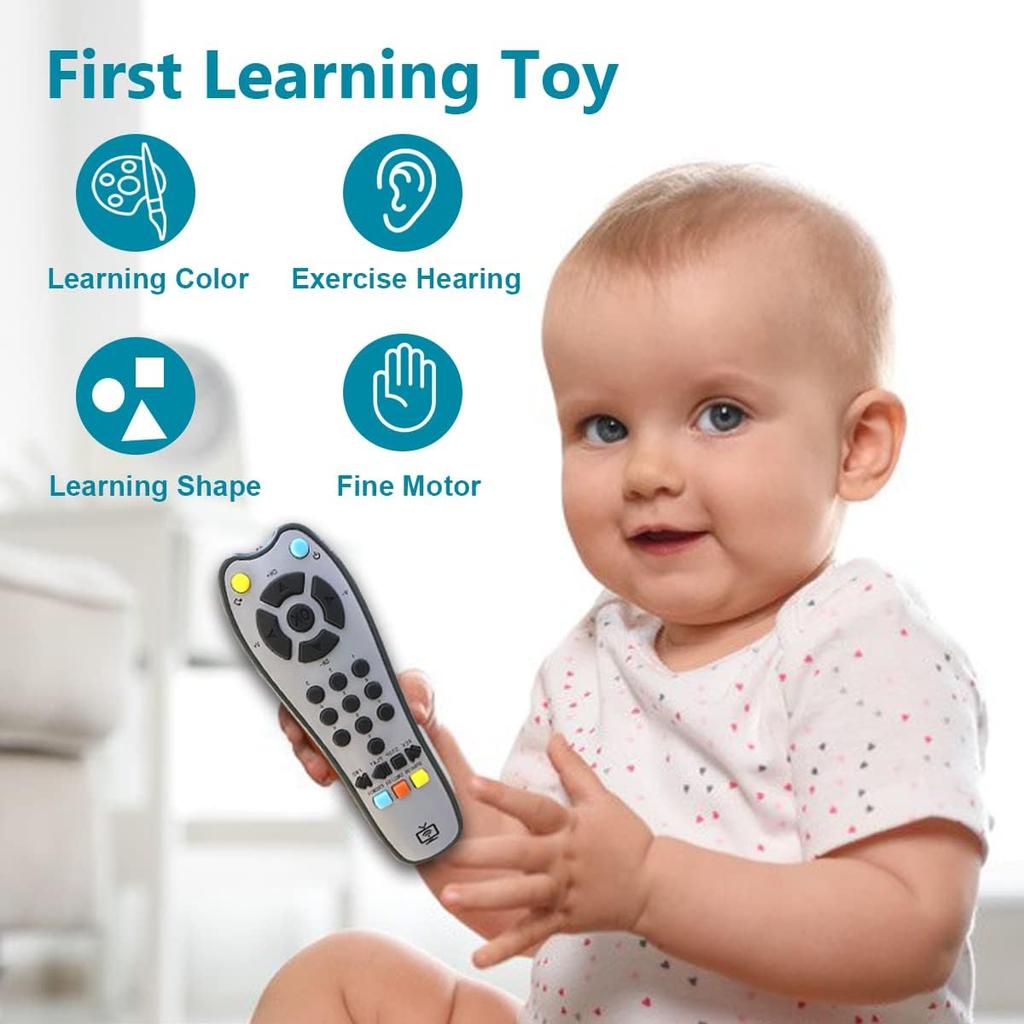 Kids Realistic TV Remote Control with Soft Light and Sound, Early Educational Learning Remote Toy with 3 Different Language, Musical Remote Toy for 6