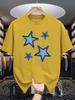 Unisex Orange Tee Retro Frayed Denim Star Letter Text Graphic Print Crew Neck Short Sleeve Summer Casual Male Cotton Streetwear Top