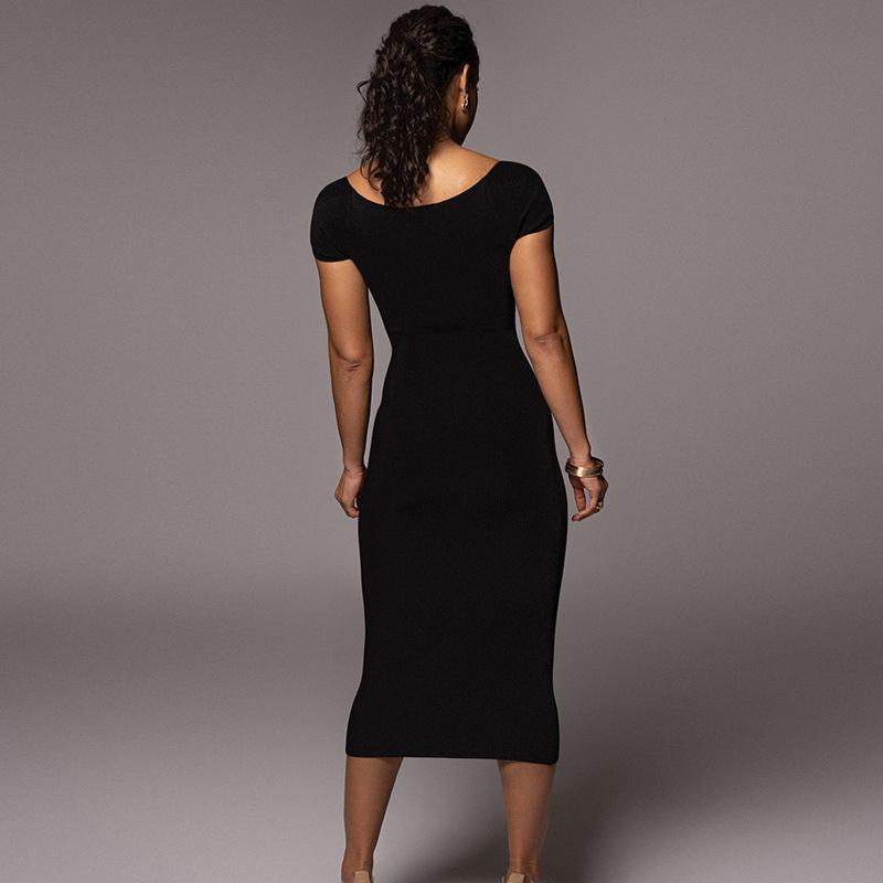 European and American ins style 2026 summer explosive women's clothing new one-word collar ribbed long slim dress wholesale