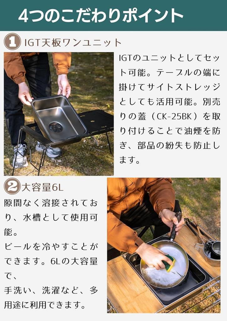 CAMPING MOON IGT Edelstahl Spülbecken, 1 Stück, Edelstahl 304, Schwarze Ausrüstung, BKCK-26