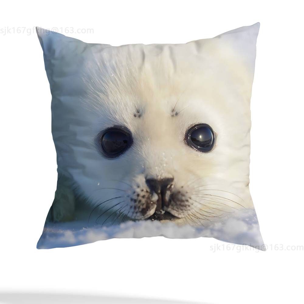 Seal Sea Cute Funny Pillow Case Anti-dustmite Pillowcase Invisible zipper silky short plush Sofa cushion cover