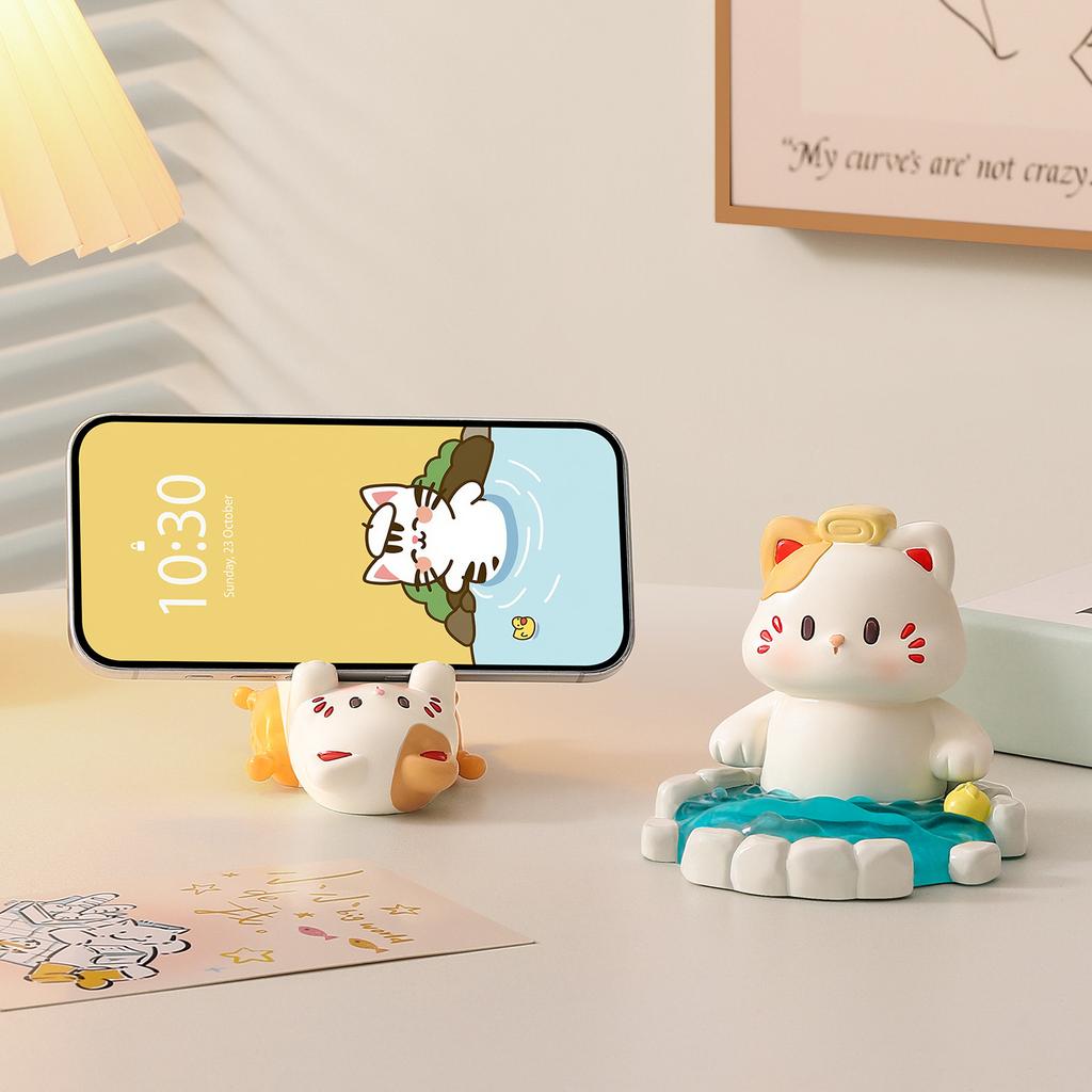 Creative Cartoon Cat Mobile Phone Holder Ornament Office Desktop Decoration Cute Practical Small Gift for Girls