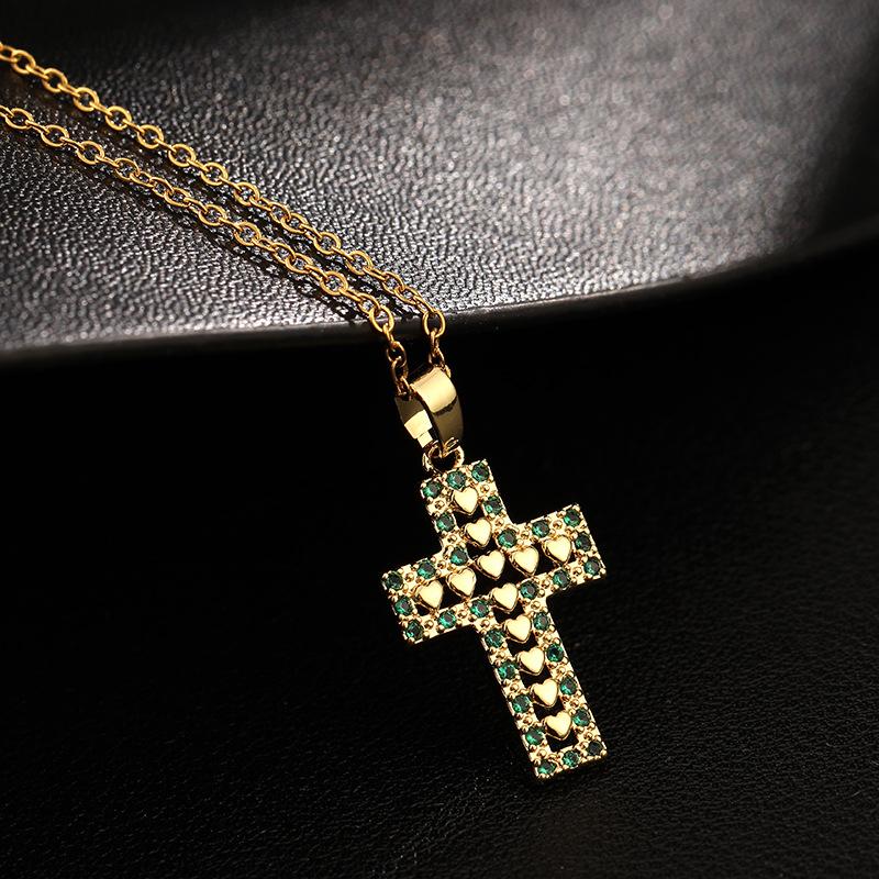 Cross necklace, zircon, European and American necklace, titanium lock chain, Instagram retro punk, personalized pendant, niche design