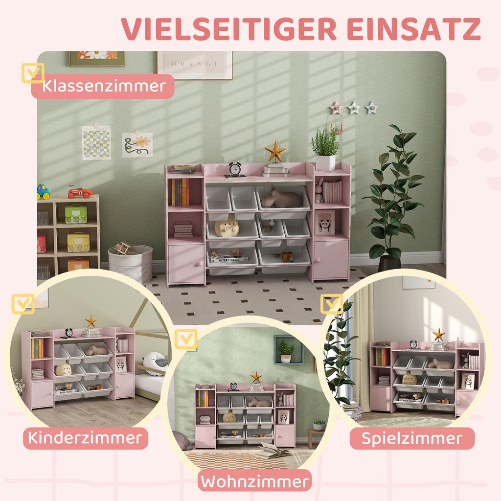Children's Storage Shelf, Shelf for Toys and Books, for Tidying Up, 8 Removable Boxes, Pink