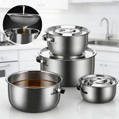 Récipient à graisse de bacon avec passoire Stockage d'huile en acier inoxydable avec couvercle et poignée Récipient à huile haute température Garde-graisse de cuisine