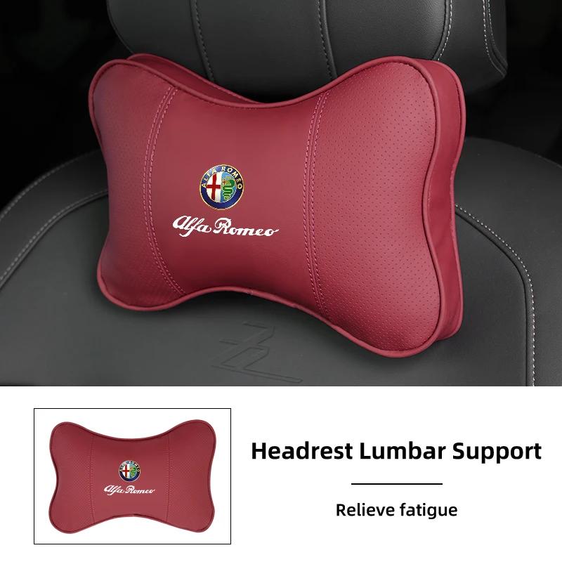 For Alfa Romeo Car Sticker Leather Car Seat Neck And Back Pillow Breathable Accessories For Alfa Romeo 159 Giulietta Giulia 147LG9