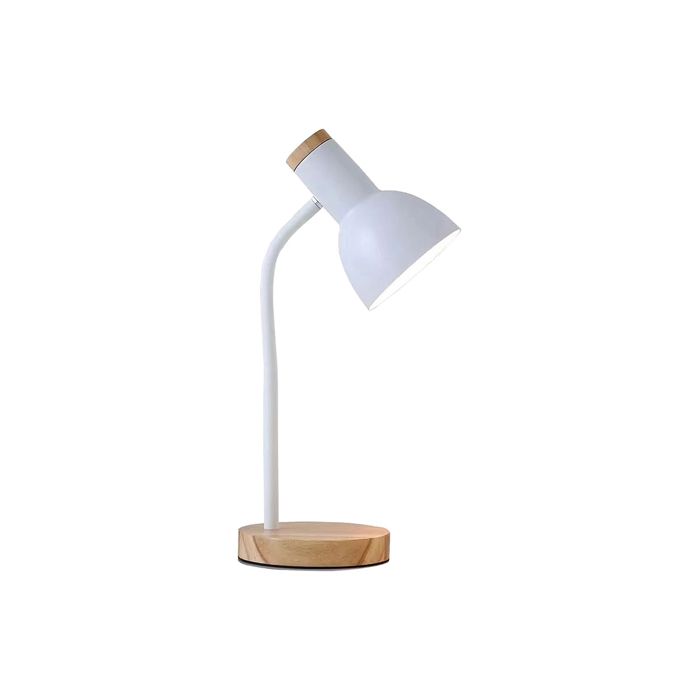Lampe de Bureau - E27 Max 40 W - Bois Naturel - Acier Blanc - Design Contemporain