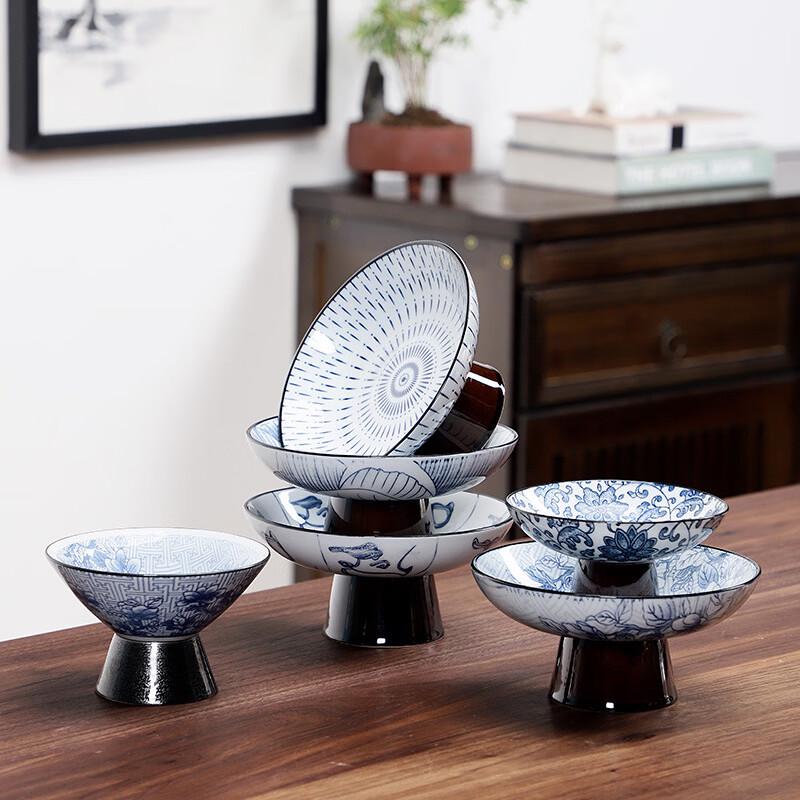 Blue & White Ceramic High-Footed Serving Plate