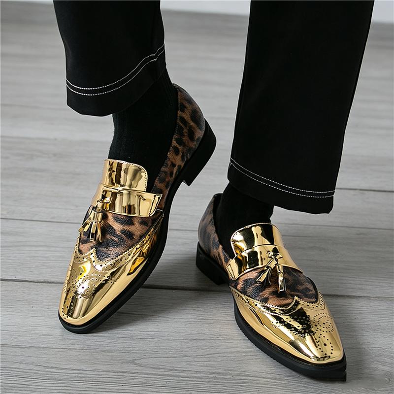 Luxury Designer New Men's Leopard Pattern Patchwork Tassel Brogues Oxford Shoes Male Wedding Dress Homecoming Formal Footwear