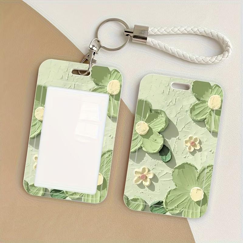 1pc Women Pink/Purple Flower Business Card Holder Cartoon Credit Card Holders Bank ID Holders Badge Card Cover Case With Rope